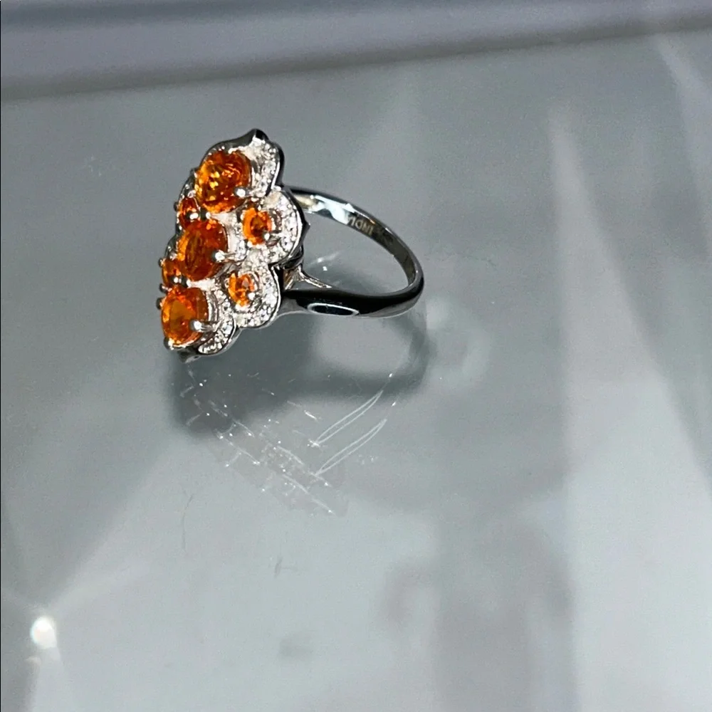 NWOT Genuine Fire Opal White Topaz Gemstone Sterling Silver Designer Ring Boho